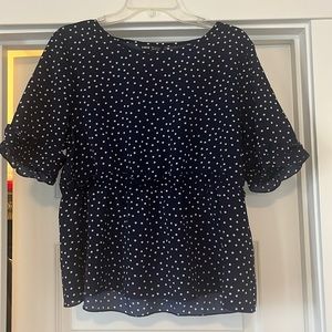 Blue blouse with white polka dots